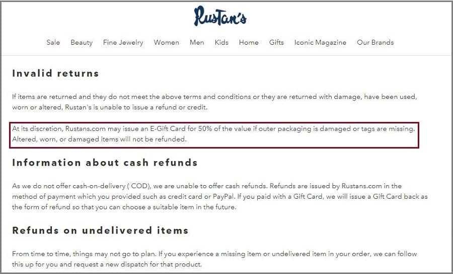 Rustan's Returns Policy