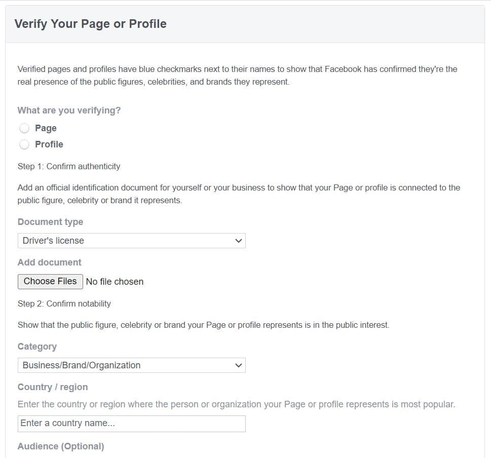 Facebook Verification Form